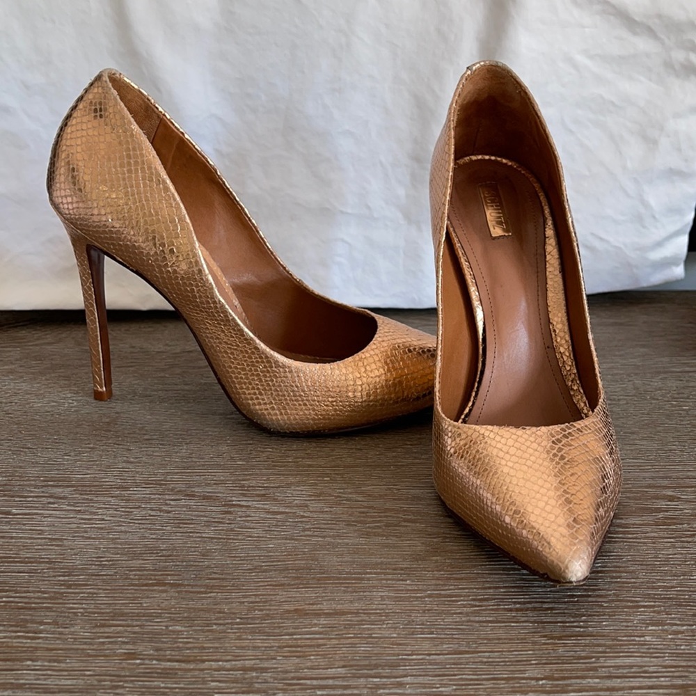 Copper/ rose gold  python pumps